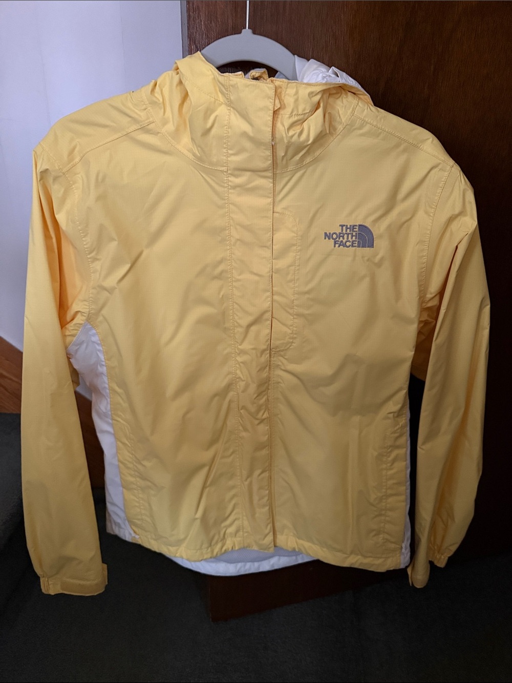 The North Face Yellow Hooded Rain Jacket with White Accents